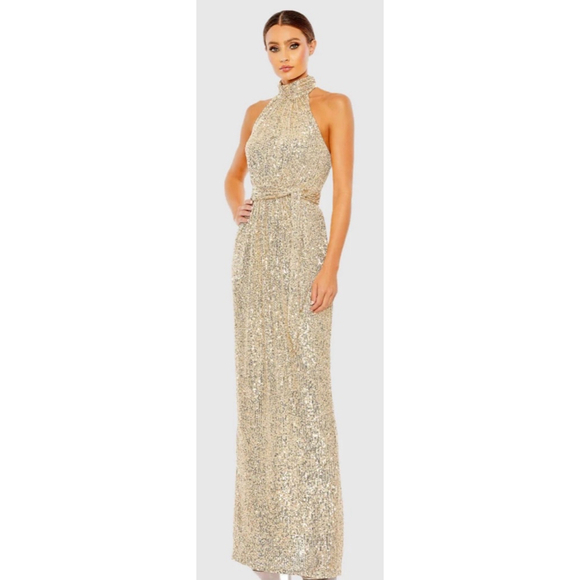 Mac Duggal Dresses & Skirts - Women's Mac Duggal Gold Sequin Halter Gown Size 8